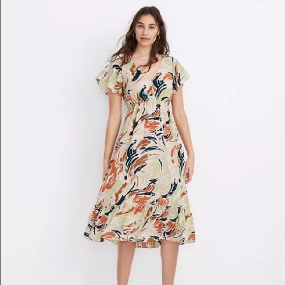 Madewell Dresses & Skirts - Madewell Flutter Sleeve Ruffle Waist Midi Dress
